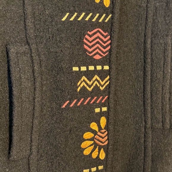 Carson Wool Coat with Embroidery Black Yellow Orange Red Fully Lined - Picture 6 of 8